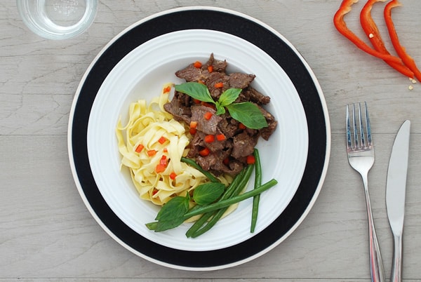 boeuf basilic tagliatelles haricots
