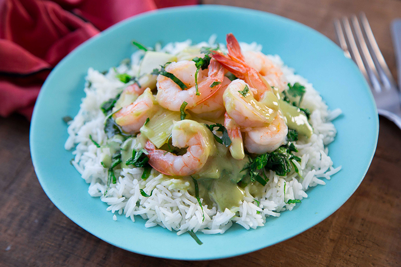 Green curry de crevettes