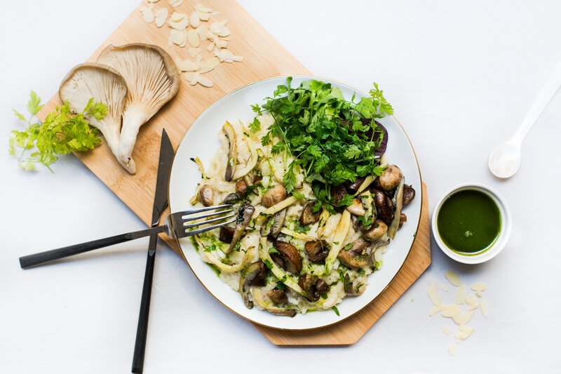 Risotto champigons pesto amande