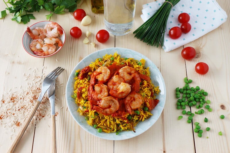 Crevettes pilpil riz