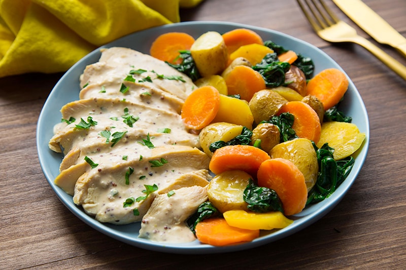 Poulet émincé nouilles pak choi