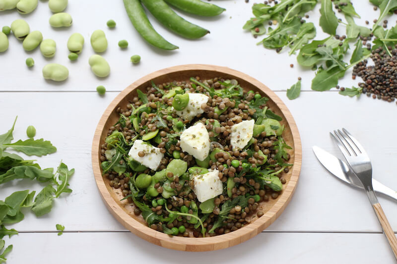 Salade roquette lentilles feves mozarella buffala