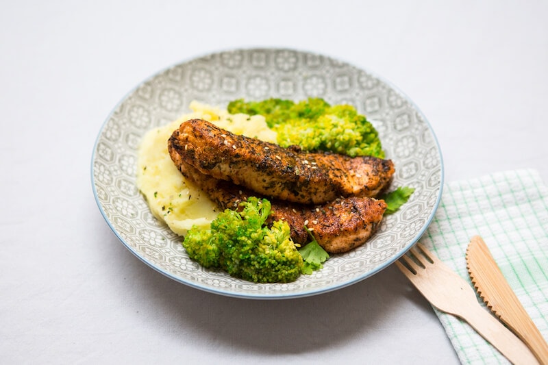 Blackened saumon purée brocolis