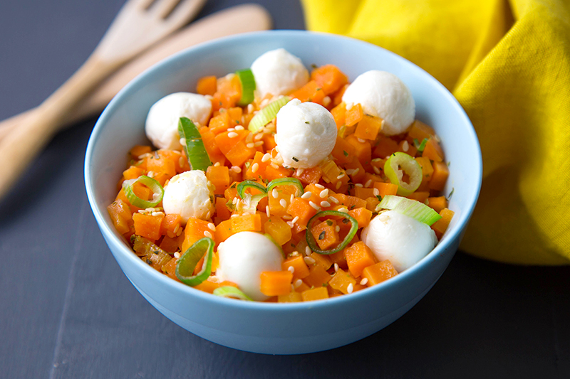 Carottes au miel et citron, alfalfa et mozarella