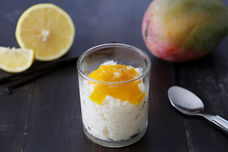 Riz au lait coulis de mangue et citron
