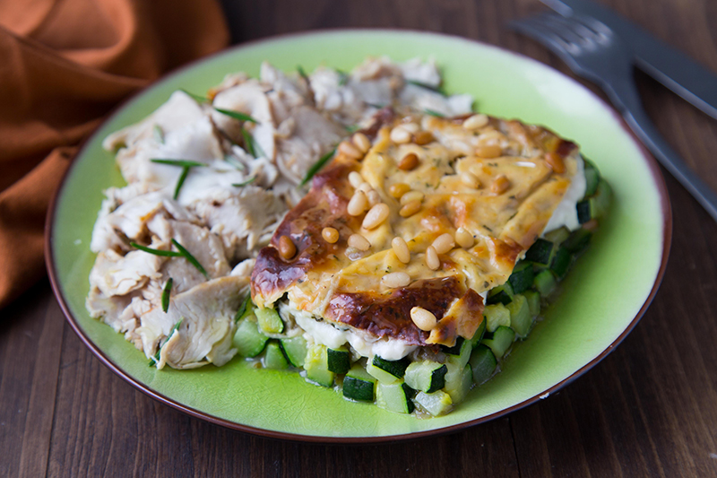 Gratin de courgettes menthe feta et dinde rôtie