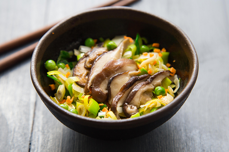 Salade poireaux shiitake carottes